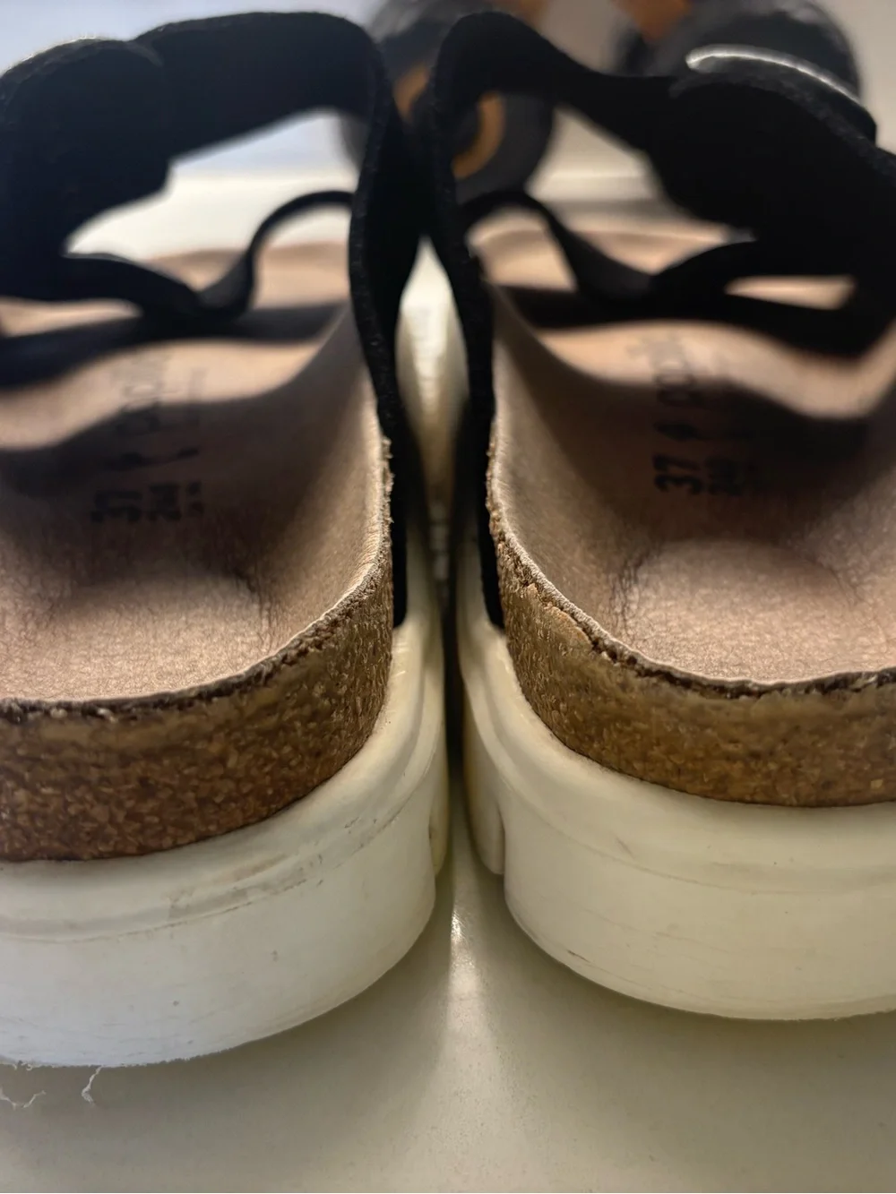 Birkenstock Black Suede Double-Strap Platform Sandals with Cream Sole
